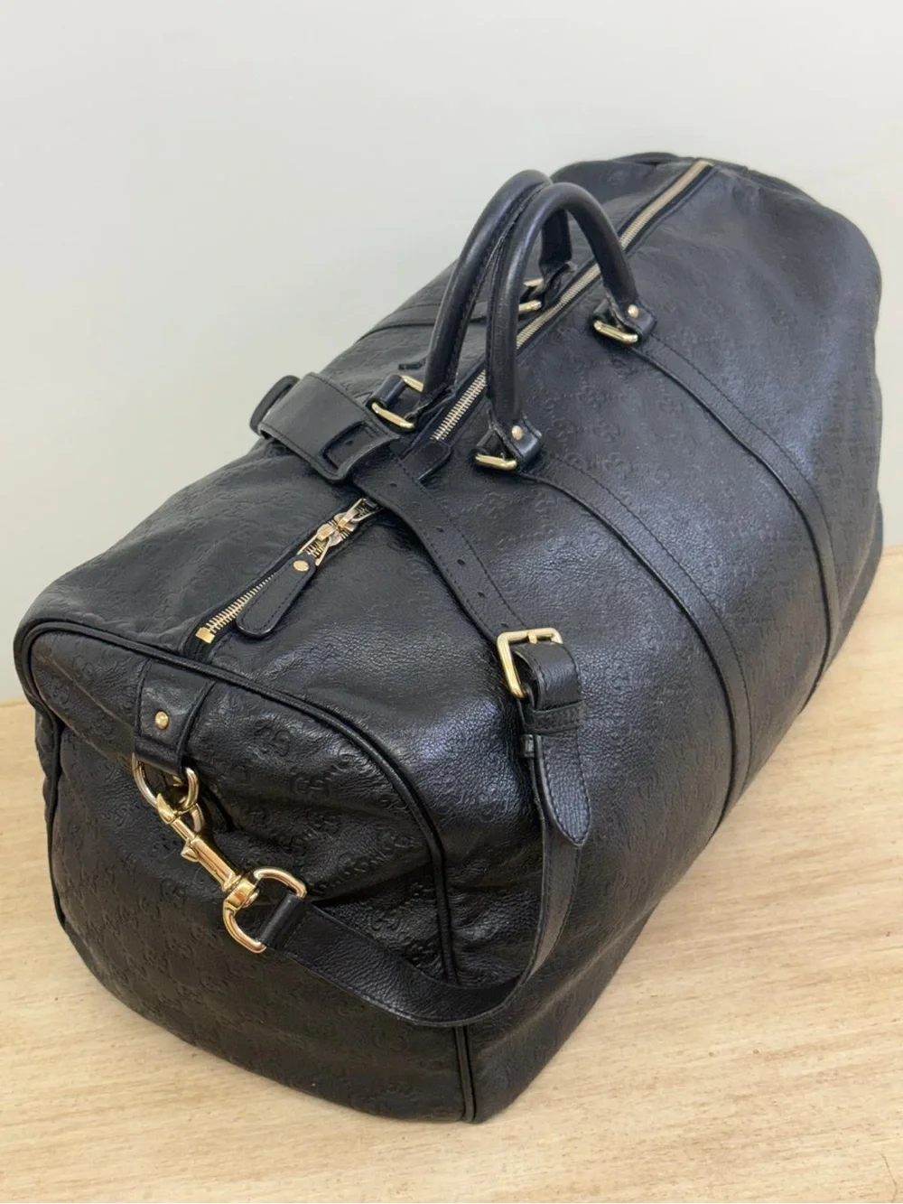 Gucci Guccissima Leather Boston Duffel Bag Black